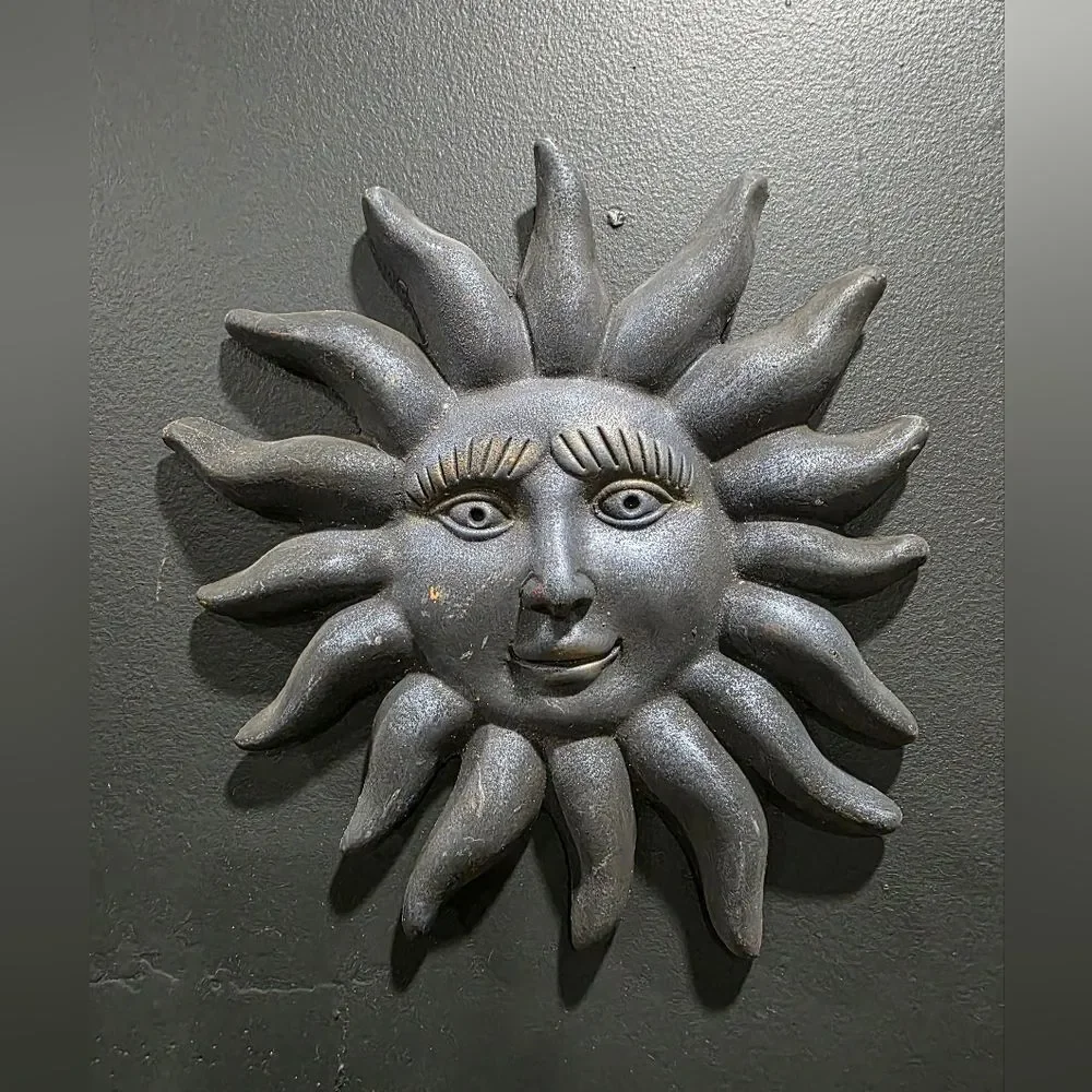 Sunburst Botanical Celestial Sun Face Hanging Wall Plaque Decor 9x9